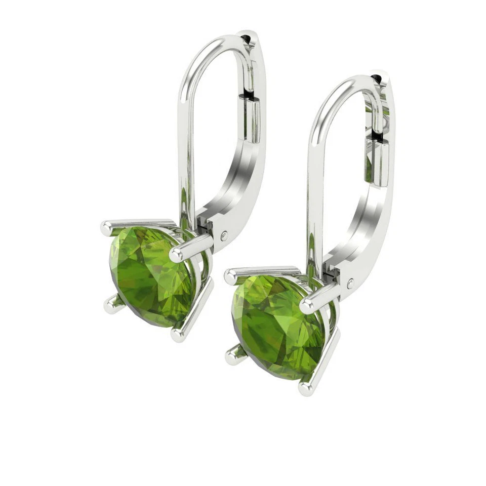 Peridot Stud Earrings for Women, Lever Back (1.5 cttw, 6mm, Round-Cut) - Image 2 of 4
