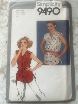 Simplicity Sewing Pattern 9490 Misses' Top Size 18 & 20 button up v style tank