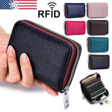 Mens Womens RFID Blocking Leather Wallet ID Credit Card Holder Zipper Purse