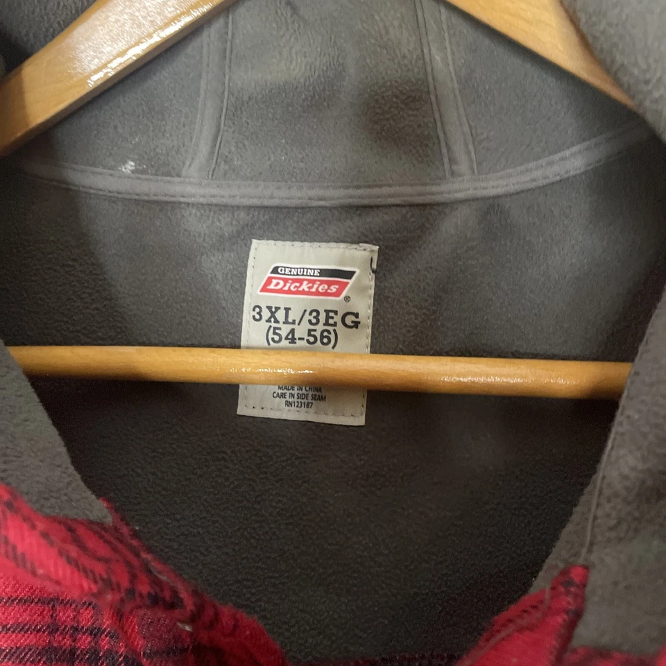 Dickies Men's Hooded Snap Up Jacket Red Black 3XL 54-56 Plaid Buffalo Polyester - Image 2 of 4