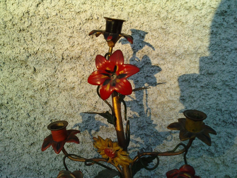 ancien candelabre eglise fleurs laiton bougeoirs chandelier  - Photo 4/4