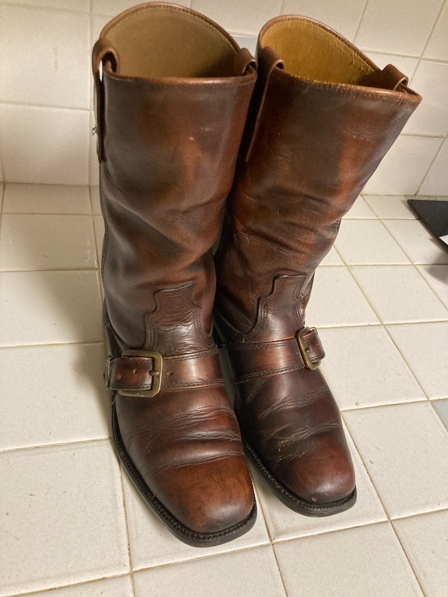 Vintage Brown Leather Engineer Boots 1960's Dingo Style Biker