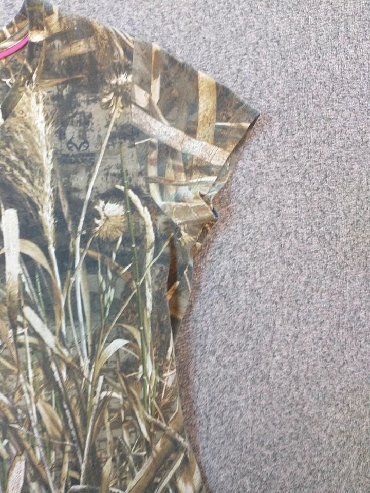 Camisa Realtree Camuflada Para Mujer Grande Manga Corta Pullover Cuello en V Prenda para el torso de Caza Foto 3 de 4