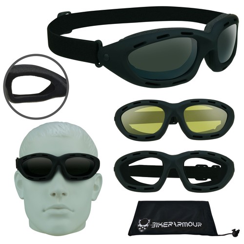 Moto Sci Occhiali Cinghia Regolabile Spesso Foam Cuscino Giallo Trasparente  Smk | eBay