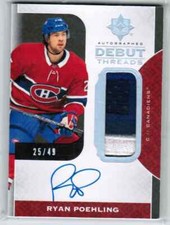 2019-20 Ultimate Collection Autographed Debut Threads Ryan Poehling /49 Patch