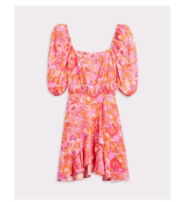 TED Baker Beth Dress Pink Floral Structured Shoulder Women's 14