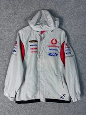 Vodafone Mens Full Zip Racing Track Jacket Large Grey Hooded Lined Pockets Logo