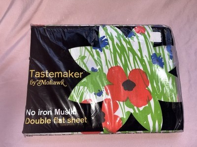 NEW NOS Vintage Mohawk Tastemaker Field Trip Poppy Daisy Double Flat Sheet USA