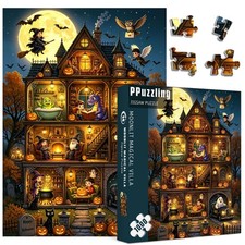 Halloween Haunted House Jigsaw Puzzles 1000 PCS Moonlit Villa Game Decor