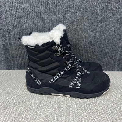 Xero Alpine Barefoot Minimalist Boots Black White Faux Fur Lined WP Women s 10