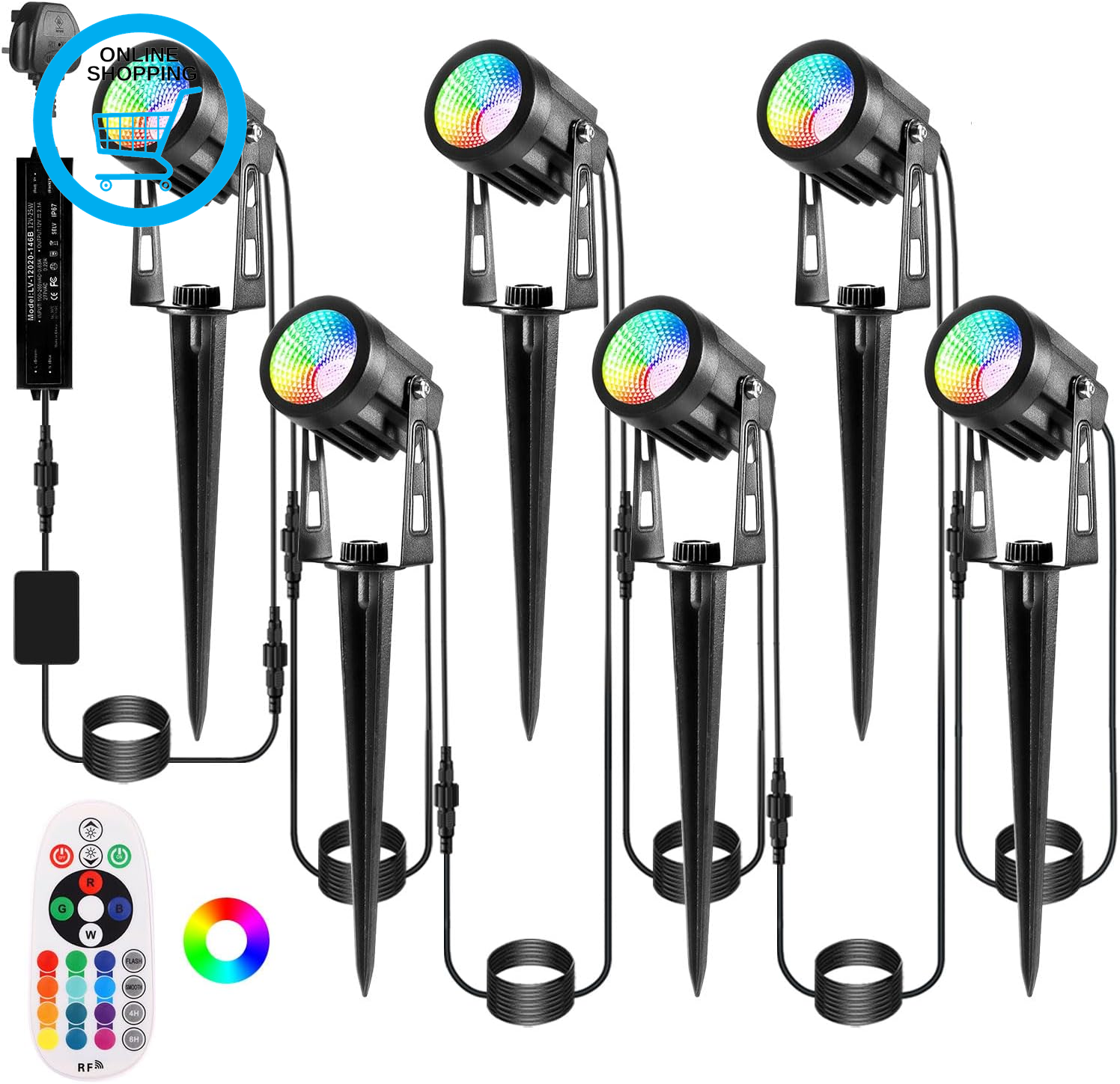 Garden Spotlights Mains Color Changing Outdoor Garden Spike Lights IP65 Waterpro