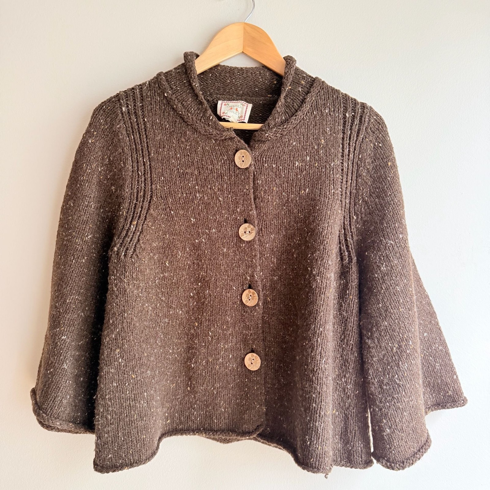 Chelsea & Violet Brown Speckled Lambswool Blend Button-Up Cardigan Size L