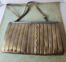 Gold Metallic Purse Handbag Reptile Metal Fra...