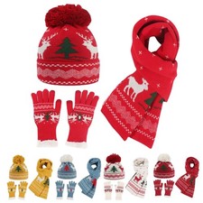 3Pcs Kids Winter Hat Gloves Scarf Set Beanie Boys Girls Knit Warm Christmas Gift