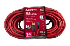 Husky 100 ft. 14/3 Medium Duty Indoor/Outdoor Extension Cord, Red/Black