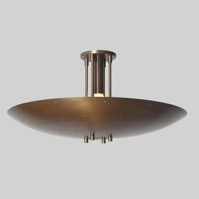Rey Light Inspired Mid Century Modern Dome Shape Brass Chandelier, Single Light - Image 4 of 4