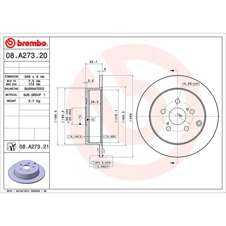 Rear Brembo OE Brake Rotors For 2000 2001 2002 2003 2004 2005 Toyota Celica - Image 4 of 4