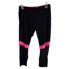 RBX Capri Leggings Womens Size M Black Pink Athletic Workout Pants Mesh Panel