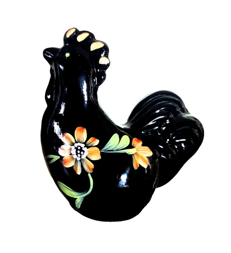 Vtg Fenton Lenox Midnight The Llittle Rooster Hand Painted Art Glass Figurine
