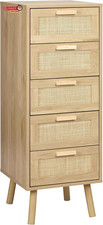 Finnhomy Rattan Chest of Drawers Bedroom, Tall Chester Drawers with 5 Hand Made 