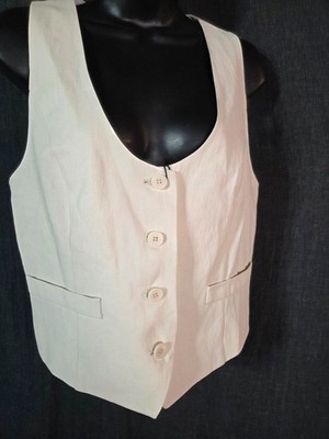 NWT Massimo Dutti Women's Sz M 100% Linen Waistcoat Vest 