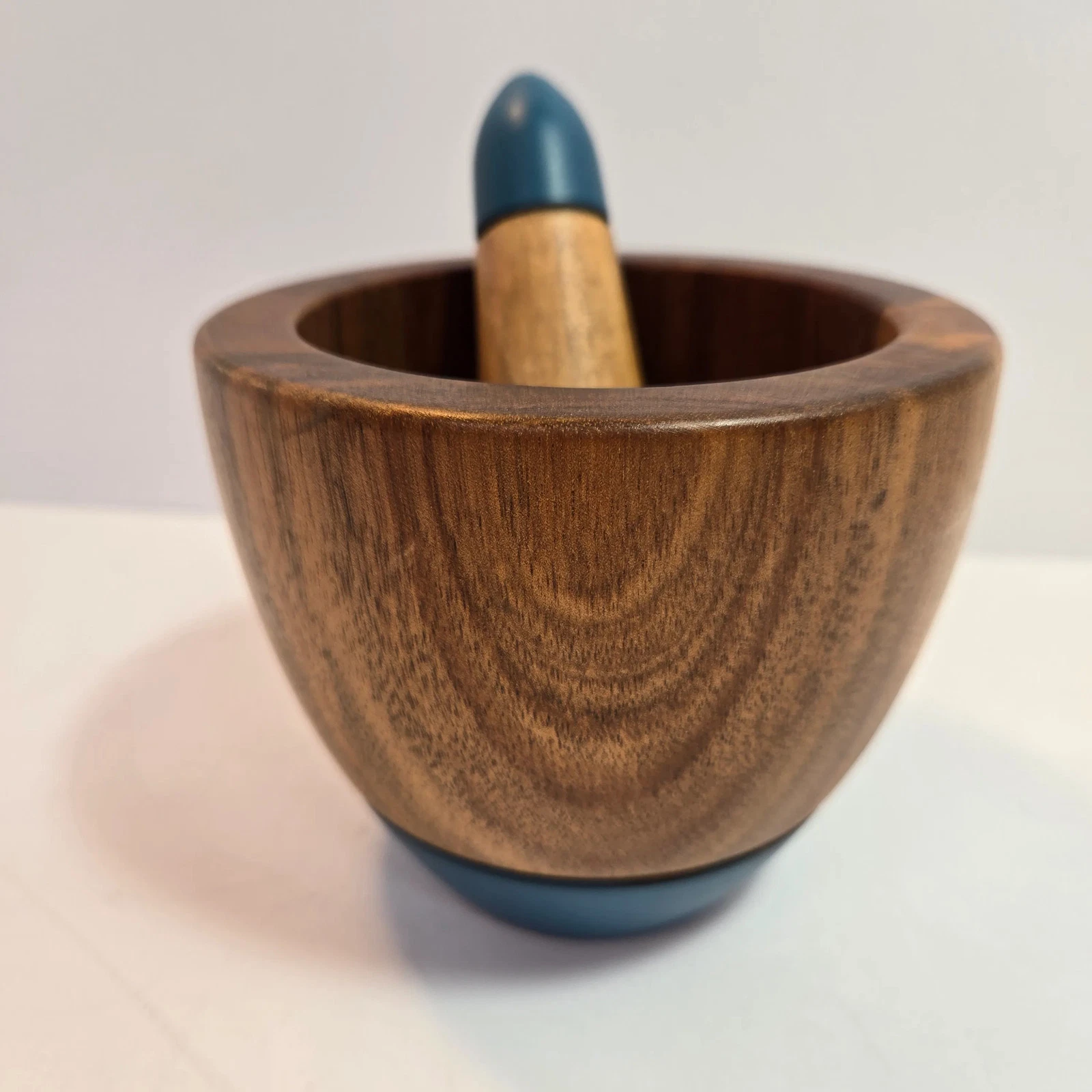 Thyme & Table Acacia Wood Mortar and Pestle 4" Blue Accent