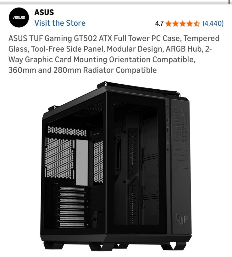 ASUS TUF Gaming GT502 ATX Full Tower Black PC Case, Tempered Glass