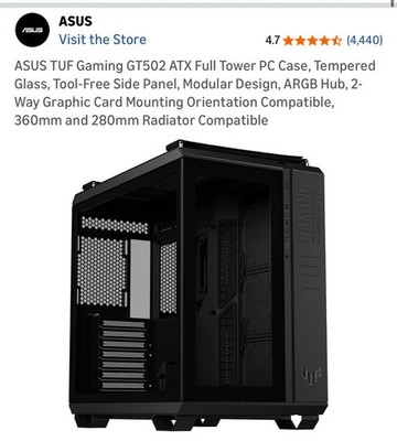 ASUS TUF Gaming GT502 ATX Full Tower Black PC Case, Tempered Glass, ARGB