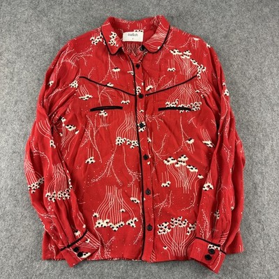 Ba&sh Kamis Shirt Damen Medium rot Blumen Viskose Langarm Knopfleiste
