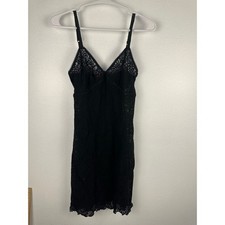 Josie Natori black lace nightie slip dress sheer floral spaghetti straps XS