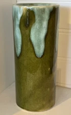 Vintage Dryden Pottery Hot Springs Arkansas Green Blue Drip Cylinder Vase Adams