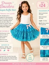 Girls Teal Sequin Tiered Dance Skirt