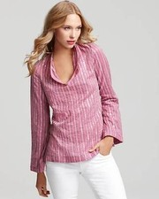 Tory Burch Wild Orchid Pink White Corossol Sequin Stephanie L/S Tunic Top NWT 0