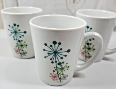 3-MCM Retro Style Coffee Mugs Atomic or Dandelions Design VTG? 4''