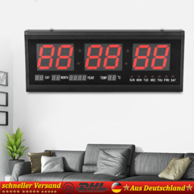 Large Jumbo Digital LED Wall Clock Desk Calendar Temperature Humidity Date DHL