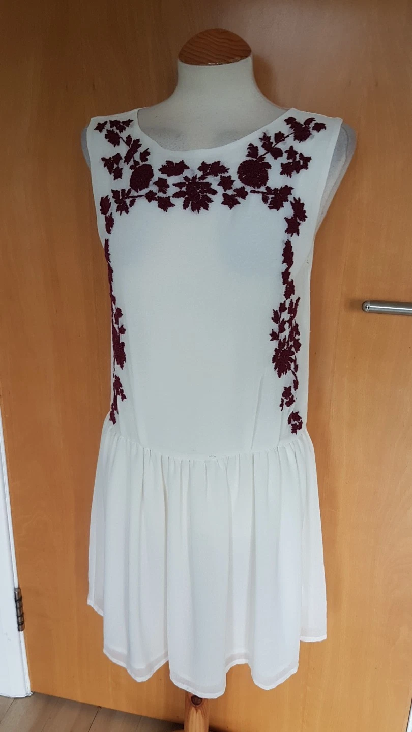 OFF WHITE abito donna ZARA taglia S 8 10 vita bassa bianco rosso ricamo