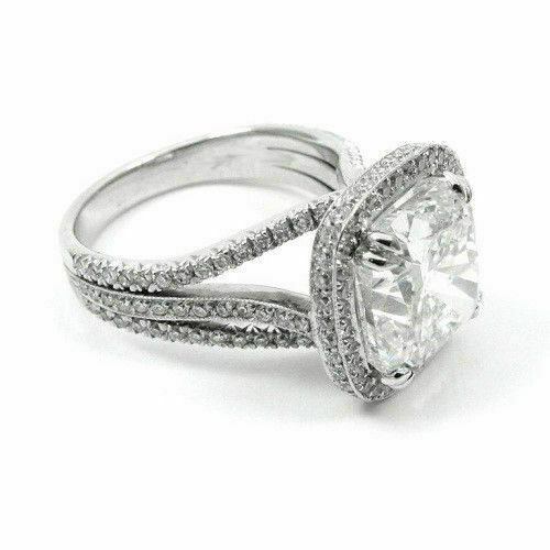 Engagement Ring 4.35Ct Cushion Cut Diamond White Gold Finish Simulated in Size 9 - Foto 5 di 6