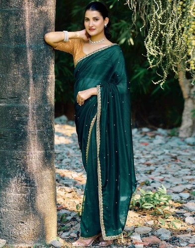 Sari Bluse Rama Green Bollywood Sari Designer Saree Party Hochzeit Indien Sarees - Bild 2 von 7