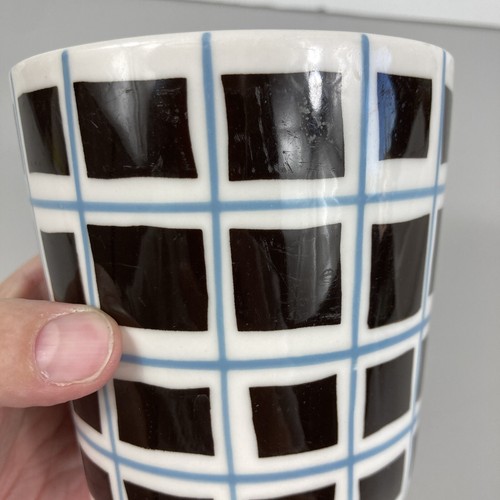 2004 Starbucks Coffee Cup Mug 16 Fl Oz White Black Squares Blue Grid Lines Check - Picture 14 of 17