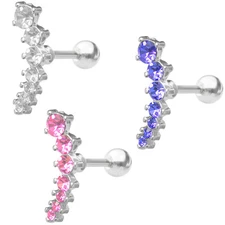 Cartilage Piercing Barbell Cascading CZ Gem Helix Tragus Cartilage 16ga
