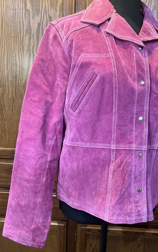 Wilsons Leather Maxima Hot Pink Suede Snap Jacket Vintage Size Large Moto Foderato - Foto 5 di 12