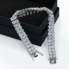 White gold finish men's double row round cut created diamond bracelet 