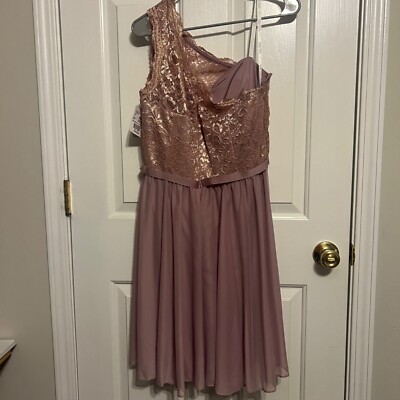 Davids Bridal Womens Dress Sz 14 Color Rose Gold Short One Shoulder Lace  NWT | eBay