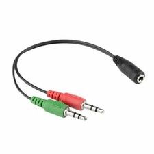 3.5mm Headphone Mic Audio Y Splitter Cable 1 Female to Dual Male Black 8"