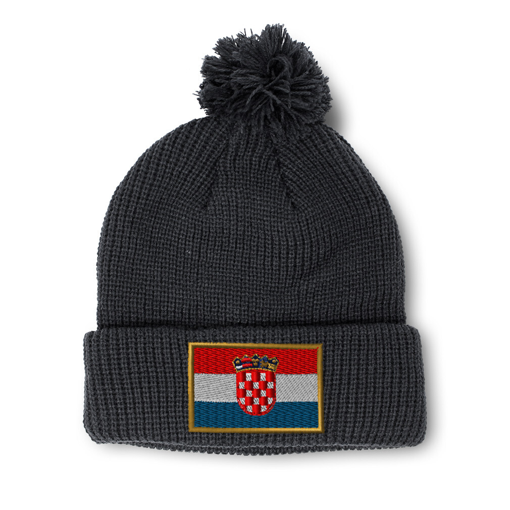 Croatia Embroidery Pom Pom Beanie Winter Skull Cap for Women & Men  
