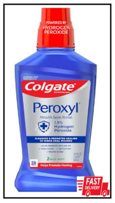 Colgate Peroxyl Antiseptic Mouthwash & Mouth Sore Rinse, Mild Mint - 500ml