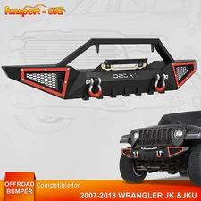 for 2007-2018 Jeep Wrangler JK & Unlimited Front Bumper w/ Winch Plate & D-Rings