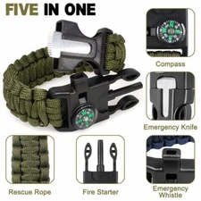 Outdoor Survival Kit Adjustable Paracord Emergency Bracelet Compass Waterproof 