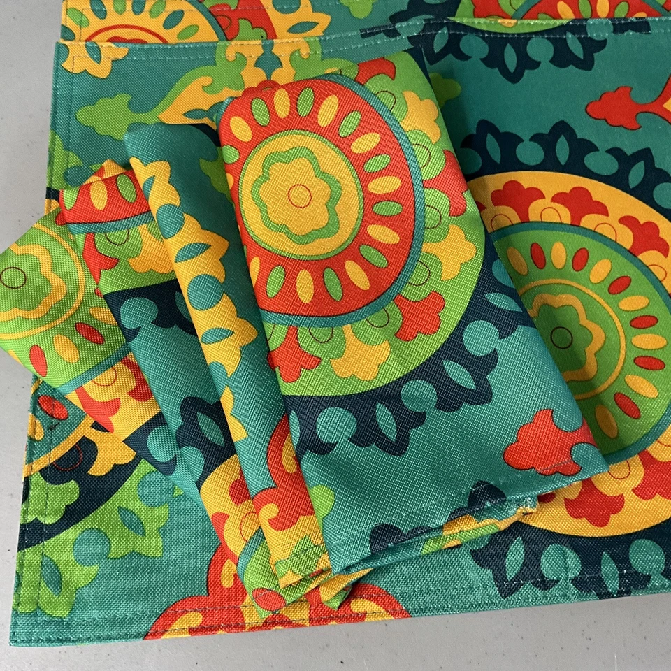 Mandala Bright Geometric Fabric 4 Placemats 4 Napkins Matched 8 Pc Set St Tropez - Image 2 of 4