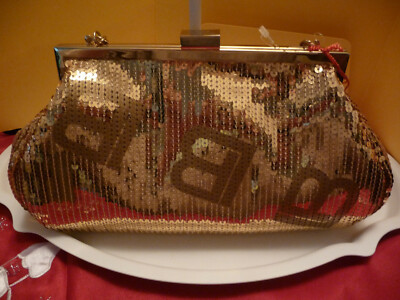 Original Laura Biagiotti Abendtasche Clutch Pailletten Gold unbenutzt, RAR!